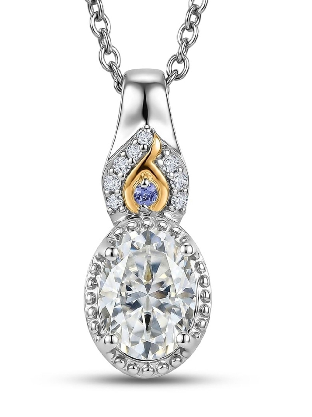 EverTrue Moissanite (Ovl 8x6mm) Pendant in 18K YG Plated and Platinum Bond NWT